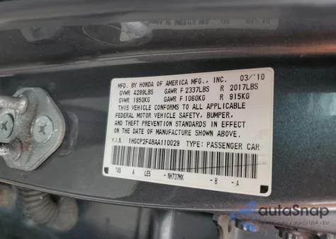 2010 Honda Accord Lxp z USA, uszkodzony, nr VIN 1HGCP2F48AA110029